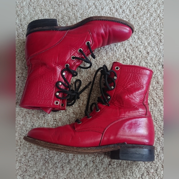 Justin red leather lace-up Packer boots SIZE 6 - Picture 5 of 13